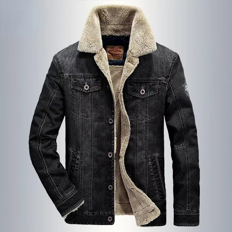 Winter Mens Jacket Motorcycle Casual High Quality Men Cotton Coat Lapel Thickened Lamb Wool Lining Denim Jacket Large 6XL