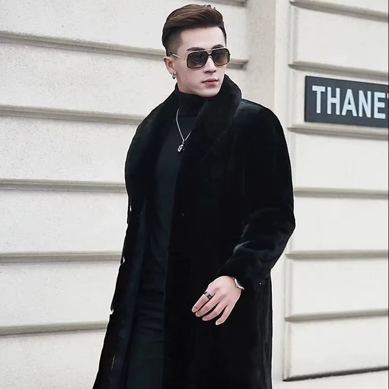 Men'S Long Fur Coat Winter Warm Mink Coat Big Fat Jacket Loose Casual Windbreaker