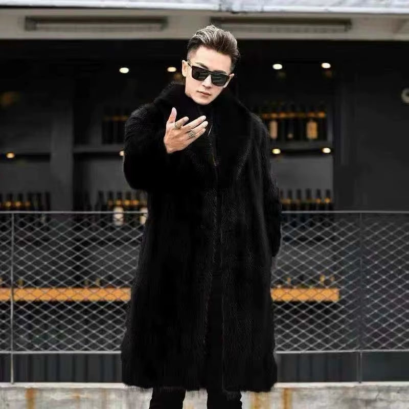 Men'S Long Fur Coat Winter Warm Mink Coat Big Fat Jacket Loose Casual Windbreaker