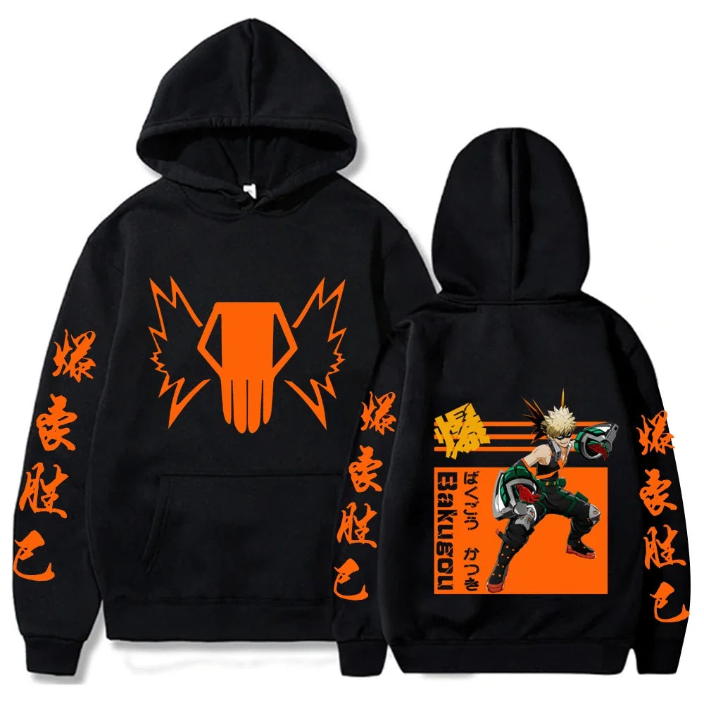 Japan Anime My Hero Academia Bakugou Katsuki Hoodies Women Men Loog Sleeve Kawaii Manga Orange Graphics Sweatshirts Clothes