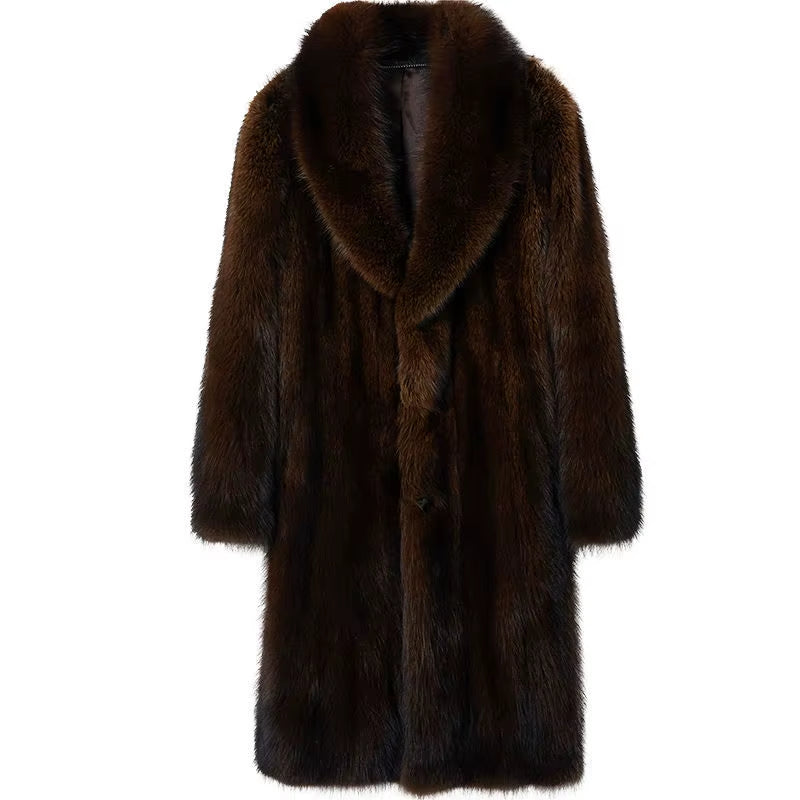 Men'S Long Fur Coat Winter Warm Mink Coat Big Fat Jacket Loose Casual Windbreaker