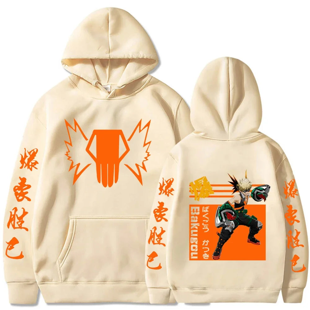 Japan Anime My Hero Academia Bakugou Katsuki Hoodies Women Men Loog Sleeve Kawaii Manga Orange Graphics Sweatshirts Clothes