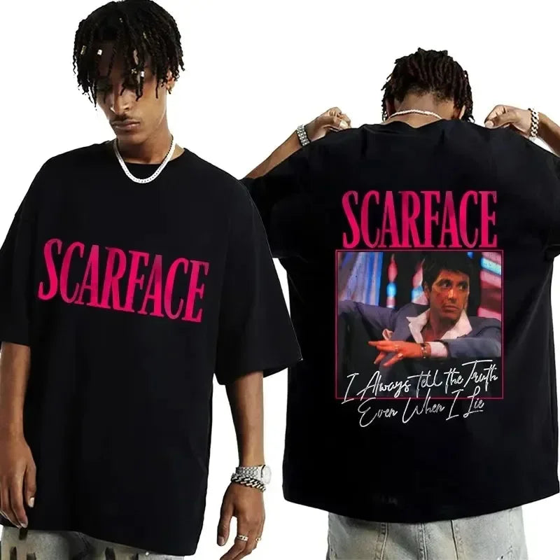 2024 Movie Scarface Tony Montana Graphics Men T-Shirt Male Hip Hop Fashion Rock Clothing T Shirts Men'S Vintage Oversized Tshirt