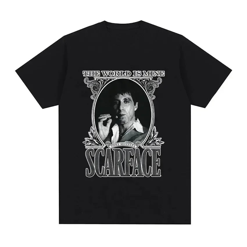 2024 Movie Scarface Tony Montana Graphics Men T-Shirt Male Hip Hop Fashion Rock Clothing T Shirts Men'S Vintage Oversized Tshirt