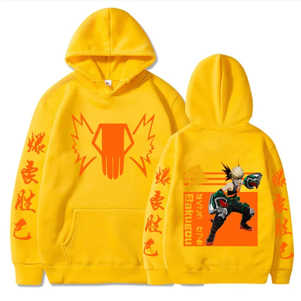 Japan Anime My Hero Academia Bakugou Katsuki Hoodies Women Men Loog Sleeve Kawaii Manga Orange Graphics Sweatshirts Clothes