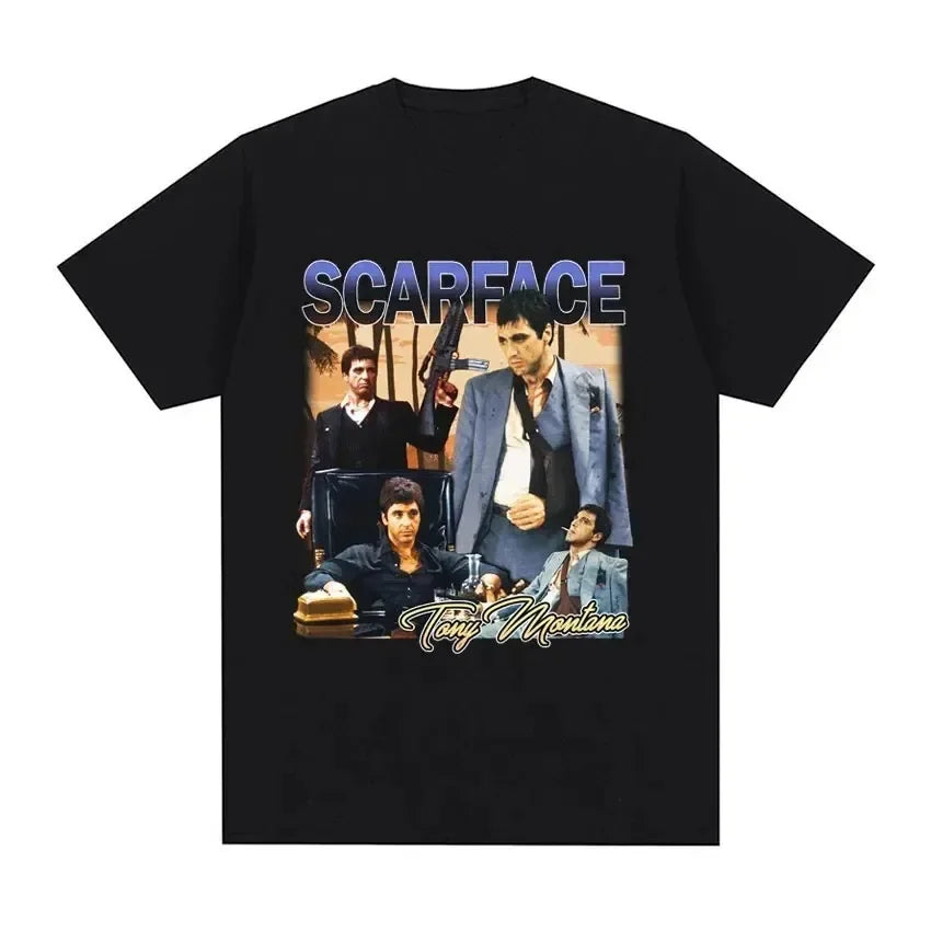 2024 Movie Scarface Tony Montana Graphics Men T-Shirt Male Hip Hop Fashion Rock Clothing T Shirts Men'S Vintage Oversized Tshirt