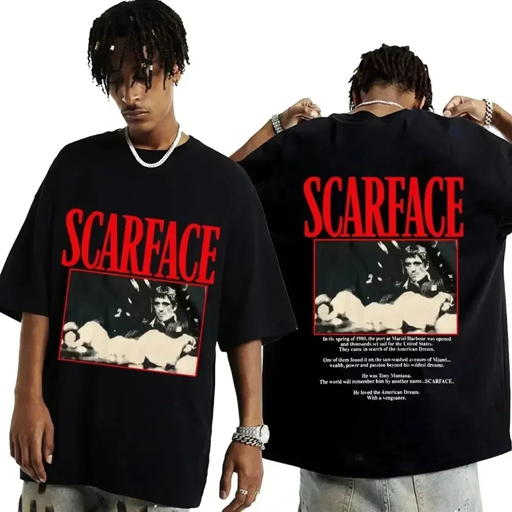 2024 Movie Scarface Tony Montana Graphics Men T-Shirt Male Hip Hop Fashion Rock Clothing T Shirts Men'S Vintage Oversized Tshirt