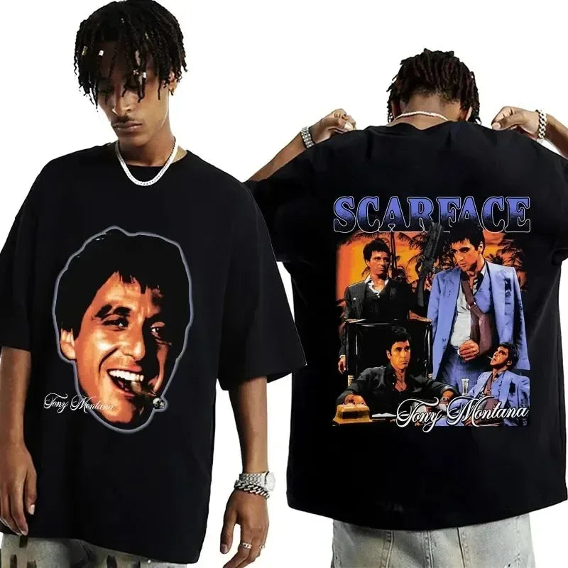 2024 Movie Scarface Tony Montana Graphics Men T-Shirt Male Hip Hop Fashion Rock Clothing T Shirts Men'S Vintage Oversized Tshirt