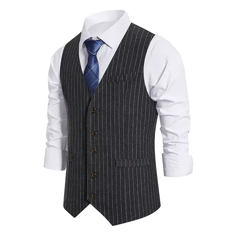 2024 Euro Code New Men'S Striped Single-Breasted Waistcoat Men'S Casual Striped Men'S Suit Retro Vest Waistcoat