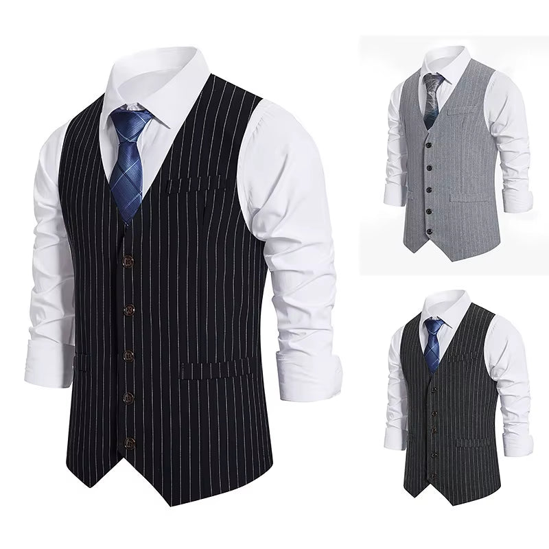 2024 Euro Code New Men'S Striped Single-Breasted Waistcoat Men'S Casual Striped Men'S Suit Retro Vest Waistcoat