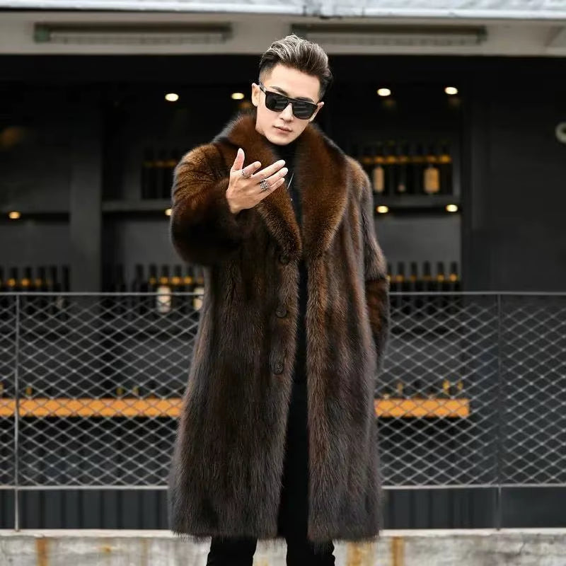 Men'S Long Fur Coat Winter Warm Mink Coat Big Fat Jacket Loose Casual Windbreaker